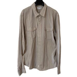 BKE 67 Men’s Beige Striped Long Sleeve Pearl Snap Button Down Shirt Sz XL